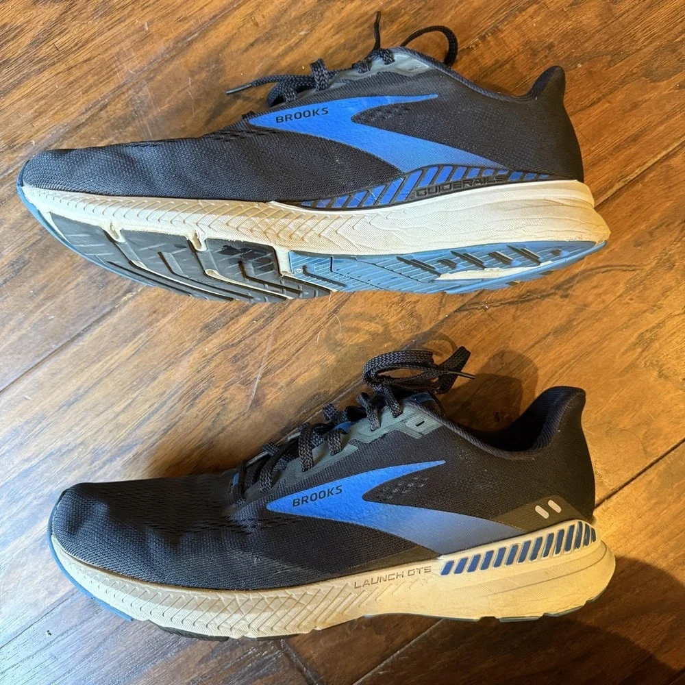 Brooks Launch GTS 8 Mens Size 10.5 Running Shoes Black Blue Support Sneakers